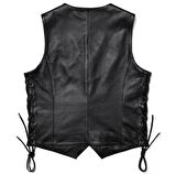 Yanları deri ip bağlamalı zik yelek hakiki deri