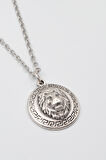 Kabartmalı Aslan Madalyon Kolye - Düz Ezme İthal Zincirli Unisex Gümüş Kaplama - 60 cm