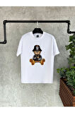 Beyaz Bear Baskılı Erkek Tshirt
