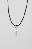 Minimalist Haç Kolye - PU Deri İp Zincirli Unisex Gümüş Kaplama - 60 cm