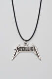 Metallica Yazılı Kolye - PU Deri İp Zincirli Unisex Gümüş Kaplama - 60 cm