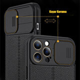 Gpack Apple iPhone 8 Plus Kılıf Kamera Sürgülü Deri Dokulu Mat Silikon