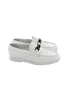 1347280 Günlük  Loafer Beyaz Hasır Örgü Tokalı