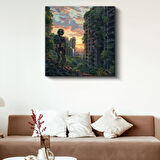 Yeşil Distopya - Gün Batımı Şehir Anime Kanvas Tablo