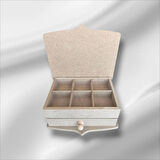 Ahşap Boyanabilir Bölmeli Ve Çekmeceli Takı-makyaj-aksesuar Organizer Kutu