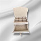 Ahşap Boyanabilir Bölmeli Ve Çekmeceli Takı-makyaj-aksesuar Organizer Kutu