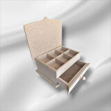 Ahşap Boyanabilir Bölmeli Ve Çekmeceli Takı-makyaj-aksesuar Organizer Kutu