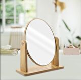 Gaman 1. Kalite Ahşaptan Makyaj Aynası Oval Ayna Ayarlanabilir Standlı Ayna 18cm Masaüstü