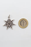 Heptagram Astroloji 7 Nokta Yıldız Kolye - PU Deri İp Zincirli Unisex Gümüş Kaplama - 60 cm