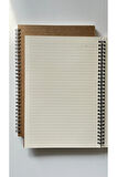 B5 Çizgili Spiralli Defter, B5 Boyut (182mm x 257mm), 100 Yaprak, 90gr. Ivory, Kraft Kapak