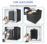 HpyTech 60x60x60 Ürün Fotoğraf Çekim Kabini Seti - LED Işıklı, Fonlu, Taşınabilir Stüdyo Çadır