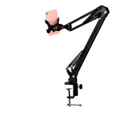 HpyTech Masa Üstü Ayarlanabilir Telefon Standı – 360° Dönebilen, Yaylı Kol, Metal Gövde, Masa Kenarı Montajlı