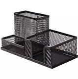 Metal Perfore 3 Gözlü Set, 3 bölmeli tel kalemlik -Siyah