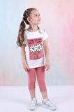 Kız Çocuk Şortlu Fitilli Kapri Tayt Kompak T-Shirt Alt Üst Takım