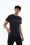 Erkek Lacivert Süprem Kumaş Bisiklet Yaka Slim Fit Dar Kesim Kısa Kollu T-shirt - 136