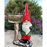 Welcome Yazılı Bahçe Cücesi, Polyester Biblo,