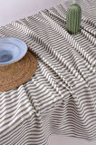 Gri Çizgili Keten Masa Örtüsü
