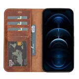 Smcase iPhone 13 Pro Max Kılıf Hakiki Deri 2-1 Kartlıklı Cüzdan