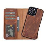 Smcase iPhone 13 Pro Kılıf Hakiki Deri 2-1 Kartlıklı Cüzdan
