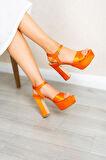 Luned Oranj Saten Platform Topuklu Kadın Ayakkabı