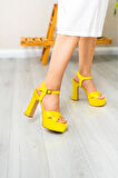 Luned Sarı Saten Platform Topuklu Kadın Ayakkabı