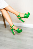 Luned Yeşil Saten Platform Topuklu Kadın Ayakkabı