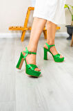Luned Yeşil Saten Platform Topuklu Kadın Ayakkabı
