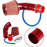 Universal Ses & Performans Arttırıcı Açık Hava Filtre Kiti Set Alüminyum Alaşımlı Krom Bigtube +6 Hp 65-75 mm Kırmızı