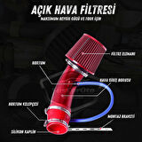Universal Ses & Performans Arttırıcı Açık Hava Filtre Kiti Set Alüminyum Alaşımlı Krom Bigtube +6 Hp 65-75 mm Kırmızı