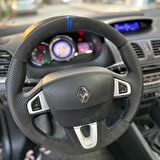 Renault Fluence Araca Özel Direksiyon Kılıfı (Karbon Alcantra Mavi Yüzük)