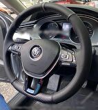 Volkswagen Caddy 2016 - 2019 Araca Özel Dikmeli Direksiyon Kılıfı (Nokta Karbon Gri Yüzüklü)