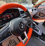 Renault Clio 5 Araca Özel Tam Uyumlu Deri Direksiyon Kılıfı (TURUNCU-SİYAH)