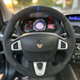 Fluence Araca Özel Direksiyon Kılıfı (Karbon Alcantra Mavi Yüzük)