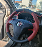 Fiat Line Tuşlu Direksiyonlara Uyumlu Araca Özgü Dikmeli Direksiyon Kılıfı Kırmızı Karbon