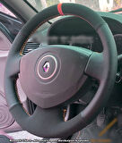 Clio 2 Araca Özel Direksiyon Kılıfı (Noktalı Nubuk Kırmızı Yüzüklü)