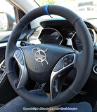 Hyundai i30 Elentra Araca Özel Dikmeli Direksiyon Kılıfı NOKTA NUBUK MAVİ İPLİ