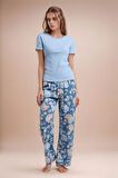 Kadın Giyim Kısa Kollu Desenli Alt & Üst Mavi Pijama Takımı LL.AR01.NE00.TT01