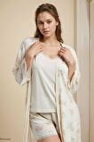 Kadın Ev Giyim 3 Parça Sabahlık & Şortlu Pijama Takımı LL.PC01.K1.D018