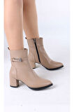 Junious Nude Mat Deri Tokalı Fermuarlı Kadın Bot