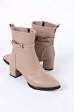 Junious Nude Mat Deri Tokalı Fermuarlı Kadın Bot