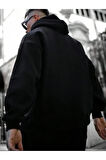 Erkek Siyah Believer Baskılı Oversize Sweatshirt