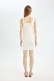 DeFacto Coool Bodycon Vücudu Saran Basic Düz Fitilli Kaşkorse Kolsuz Mini Beyaz Elbise A0732AX24SMWT32