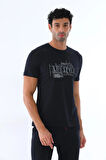 Erkek Lacivert Renk Amerikan Pike Kumaş Bisiklet Yaka Yazı Baskılı Kısa Kol T-shirt - 138