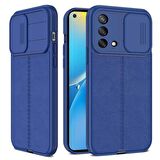 Smcase Oppo A74 4G Kılıf Lensi Kamera Korumalı Deri Dokulu Silikon