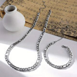 Silver Renk Unisex Figaro Model Zincir Kolye ve Bileklik Set 2,5 mm