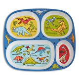 Melamin Bölmeli Tabak / Alıştırma Bardağı / Kutulu Çatal Kaşık Seti (4'lü Set) Dino