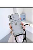 Iphone 13 Şeffaf Kartlıklı Boyun Askılı Ipli Kılıf