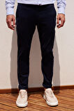 Erkek Lacivert Slim Fit Dar Kesim Pamuklu Esnek Rahat Chino Pantolon