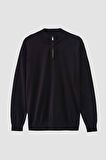 Ds Damat Slim Fit Siyah Yarım Fermuarlı Triko Kazak 3HF06ORT00004