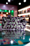 İphone 13 / 14 / 15 Uyumlu Geometrik Elmas Desenli Mor Telefon Kılıf